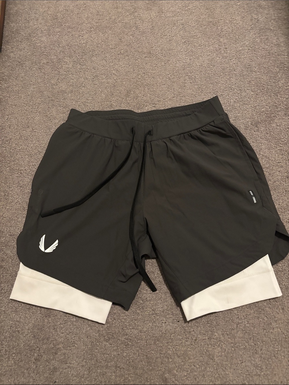 ASRV Black Training Shorts with White Layered Hem